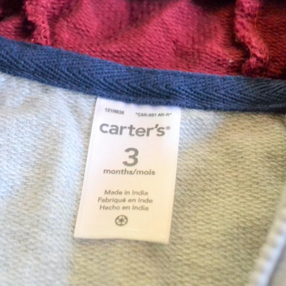 NWOT Carter's Color Block Full-zip Hoodie Sweatshirt Size 3 Months